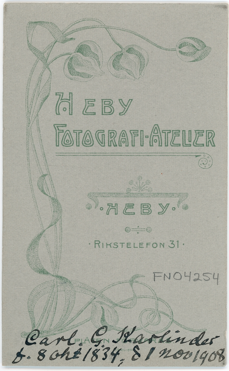 Kabinettsfotografi - Carl G Karlinder, Heby före 1908