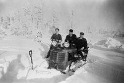 Skogsdrift på Flishøgda, Elverum, Hedmark ca. 1938. Djup snø