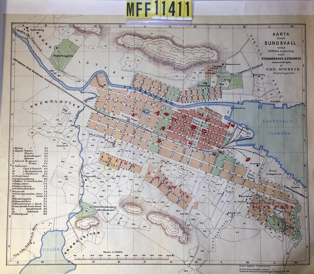 Karta över Sundsvall, 1890 - Medelpads fornminnesförening / DigitaltMuseum