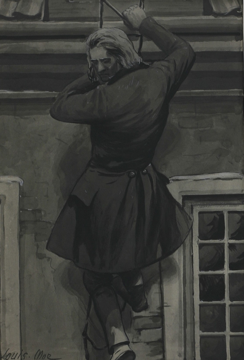 Enjolras skyder Artillerisergenten - Illustrasjon til V. Hugos "Les Misérables" [Tegning]