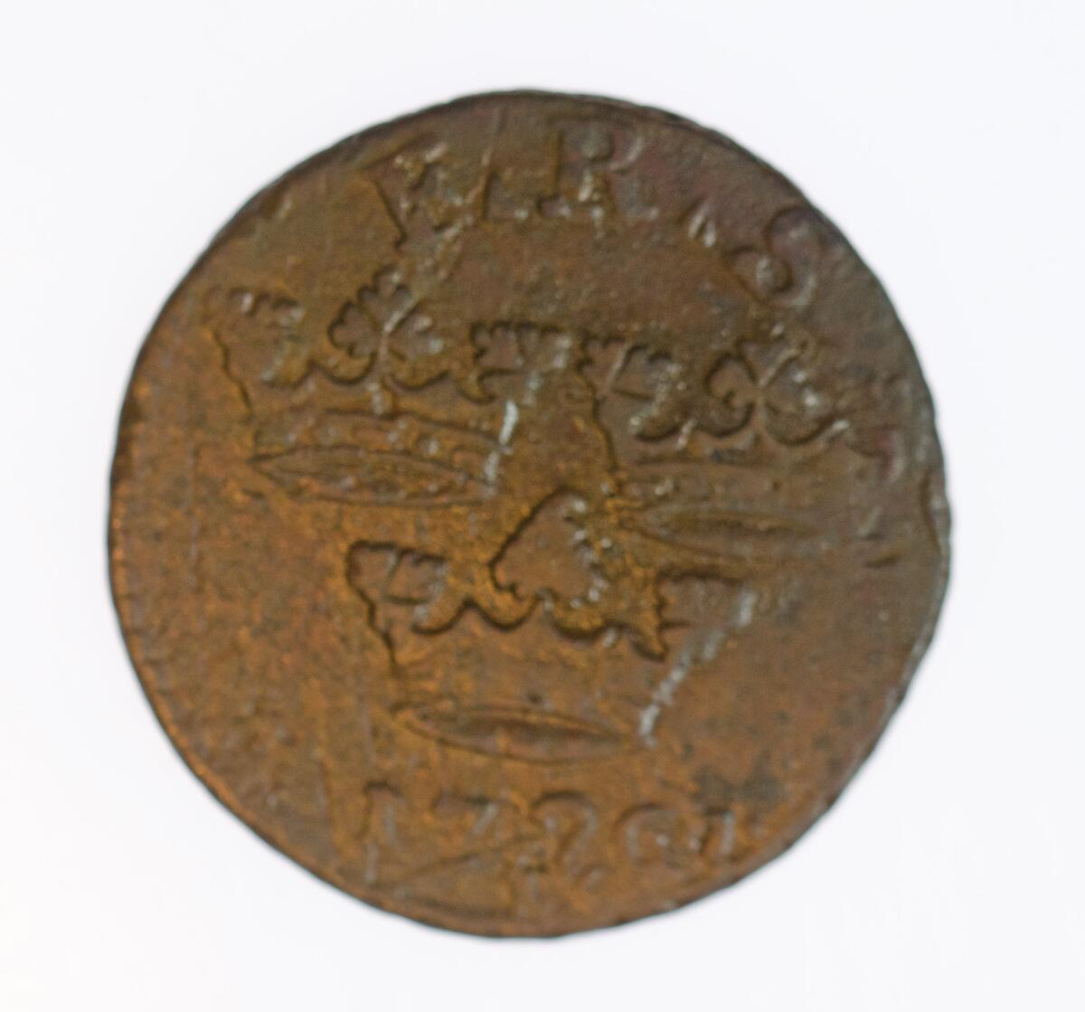 Mynt, 1 öre k.m. från Fredrik I tid, 1720