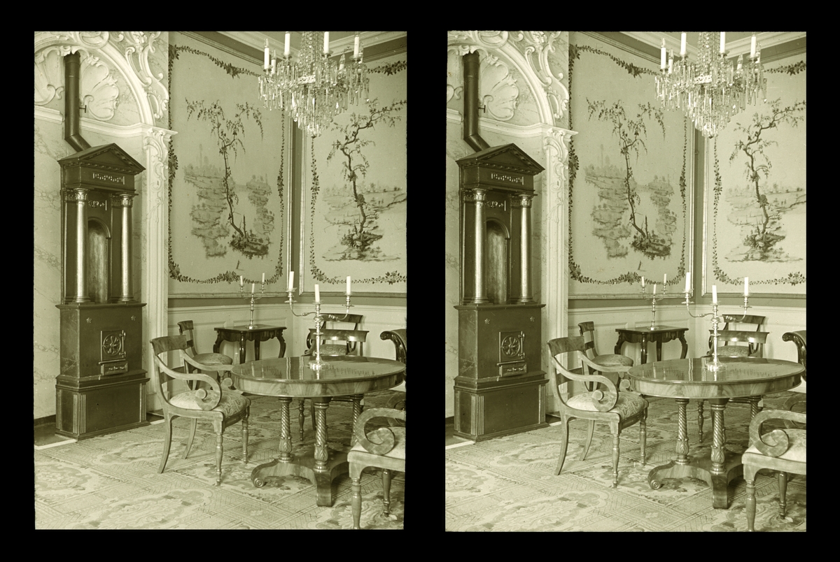 Det kinesiske kabinett. Interiør fra Stiftsgården i Trondheim. Tilhører Arkitekt Hans Grendahls samling av stereobilder.