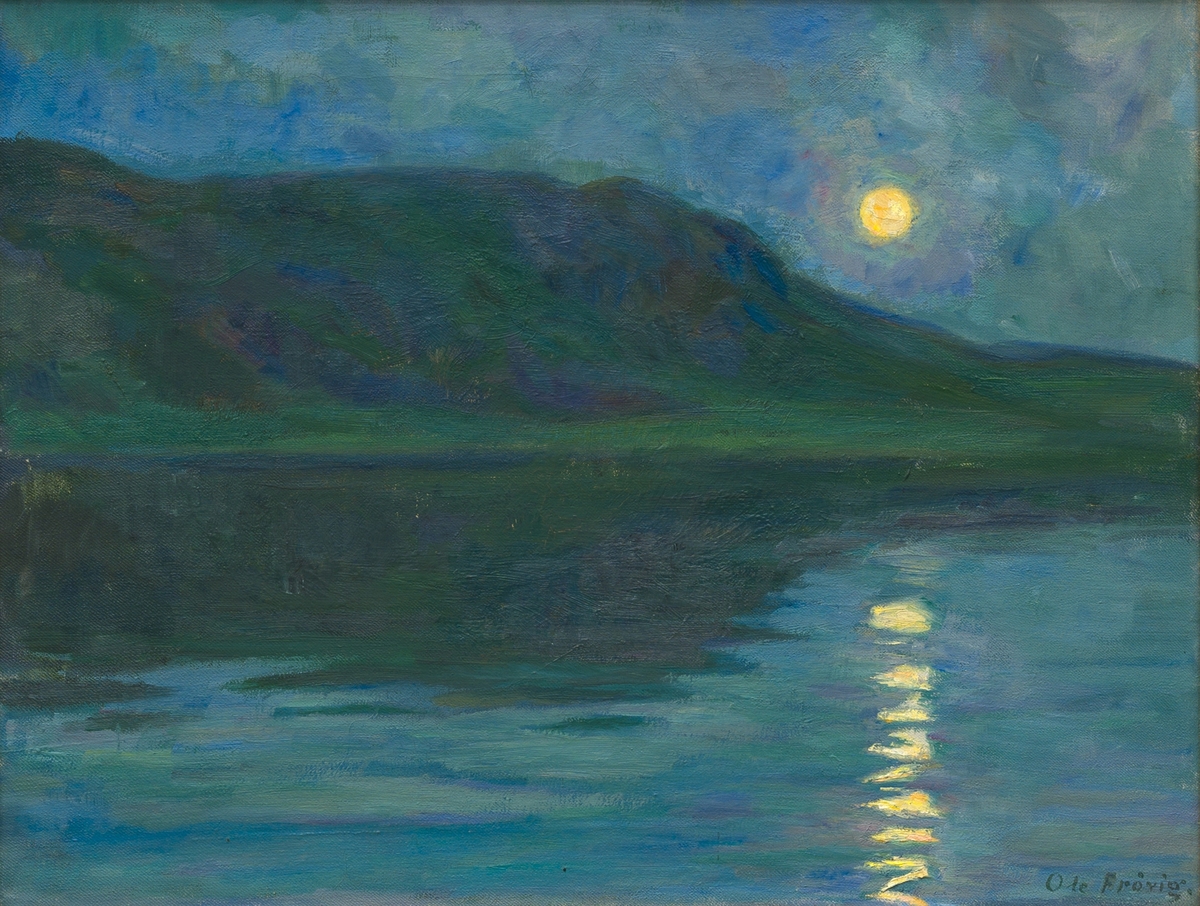 Måne over fjorden [Maleri]