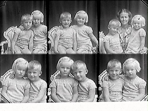 Sex fotografier arrangerade som en kontaktkarta. Två barn och på en av bilderna (se bild 2 för förstoring) förmodligen deras mor.