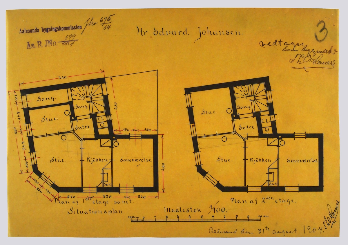 Vaaningshus for Edvard Johansen. Situationsplan og Plan af 2den etage [Plantegning]