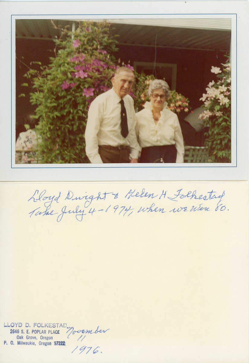 Lloyd Dwight & Helen H. Folkestad 4.7.1974.  Sjå bilde to for opplysningar