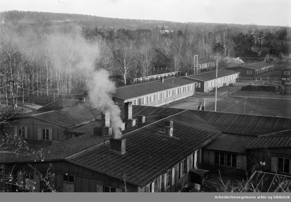 Statens interneringsleir for kvinner på Hovedøya. Brakkeleiren ble brukt til internering av kvinner som hadde hatt forbindelse med fienden, i alt 1100 såkalte "Tyskertøser". Stengt våren 1946 og senere brukt som midlertidige boliger for å avhjelpe bolignøden. November 1946