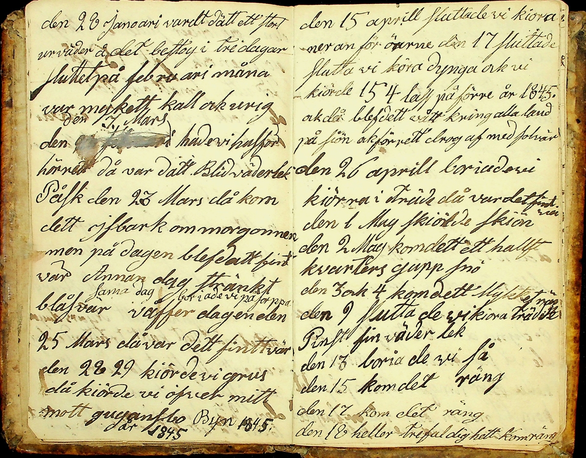 Bondedagbok från Mattsesgården, Norra Strandmora, skriven under åren 1843-1891. 
Innehåller bl.a. räkenskaper och anteckningar om jordbruksarbete och resor.