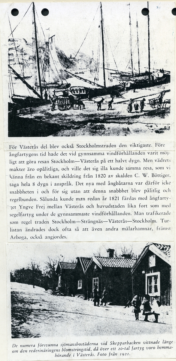 Text med "Västerås och dess sjöfart omkring 1850, sid 1-4.