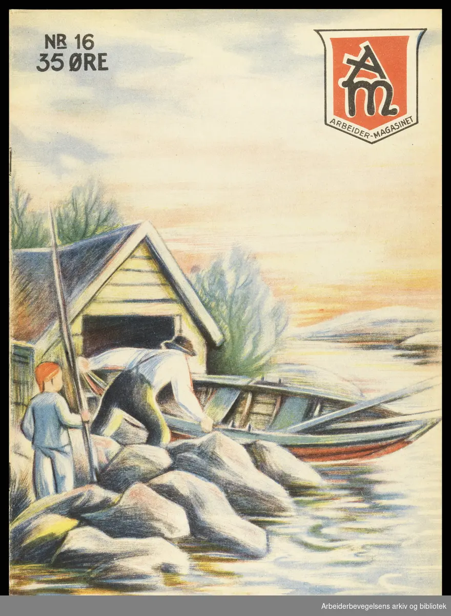 Arbeidermagasinet - Magasinet for alle. Forside Nr. 16. 1933. Illustrasjon: Alf Andersen.
