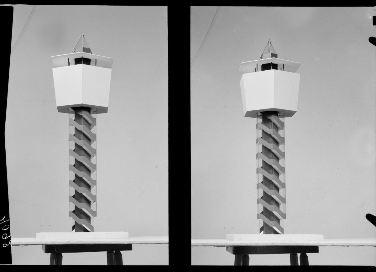 Modellfoto, sannsynligvis av et forslag til utforming av Tryvannstårnet.