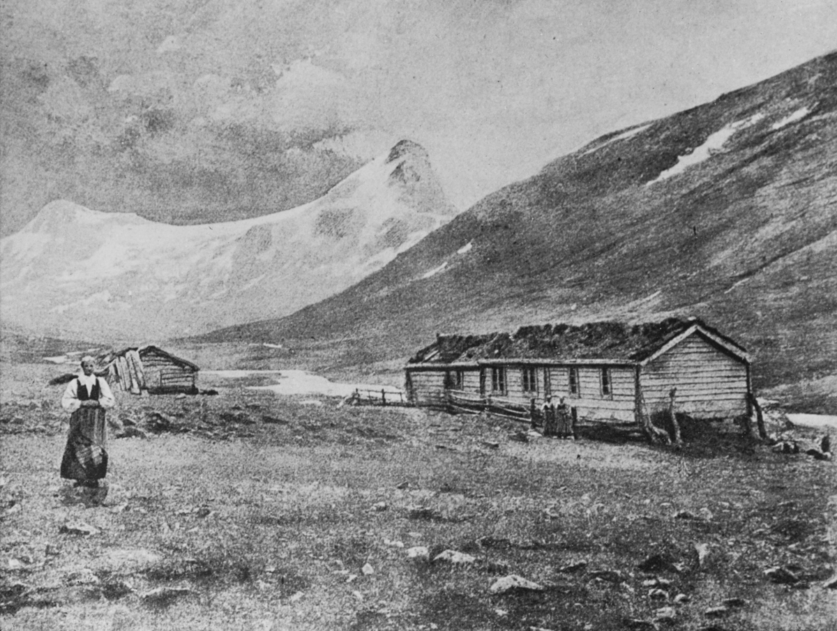 Tegning av en seter. Og mennesker. - Maihaugen / DigitaltMuseum