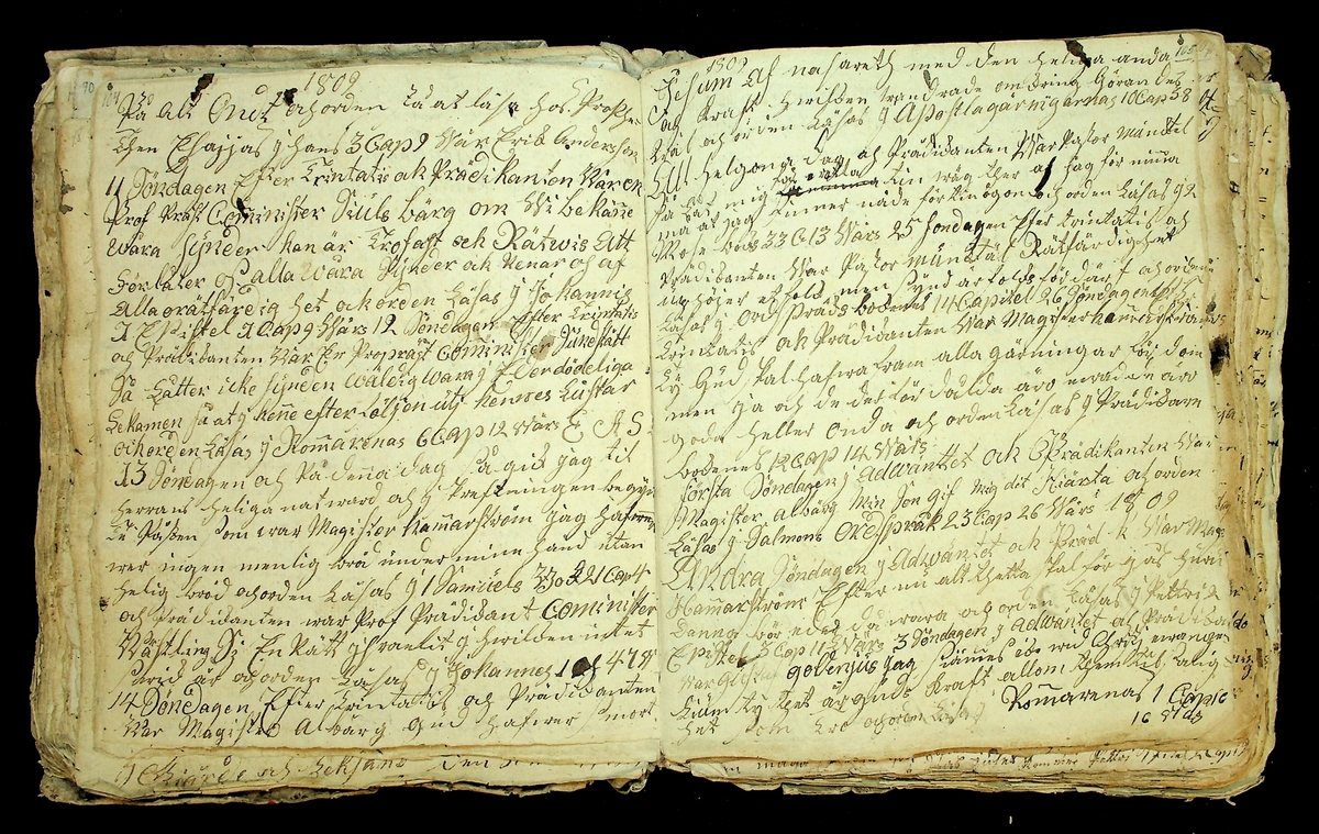 Bondedagbok skriven av Näs Erik Andersson från Gärde, Leksands socken under åren 1800-1821. 
Innehåller även utdrag ur predikan som Näs Erik Andersson bevistat.