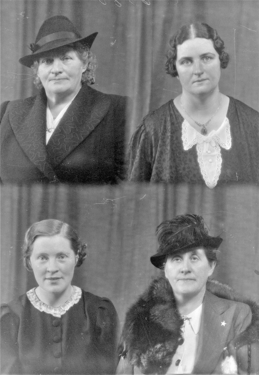 Portrett.  Fire kvinner. Bestilt av Alida Thorsen, Alberte Dahl, Dagny Erlandsen + Helga Erlandsen