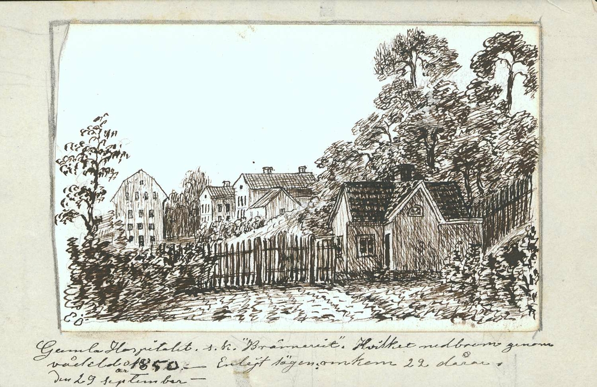 Gamla Hospitalet, det så kallade "Bränneriet", Kronåsen, Uppsala, före 1850