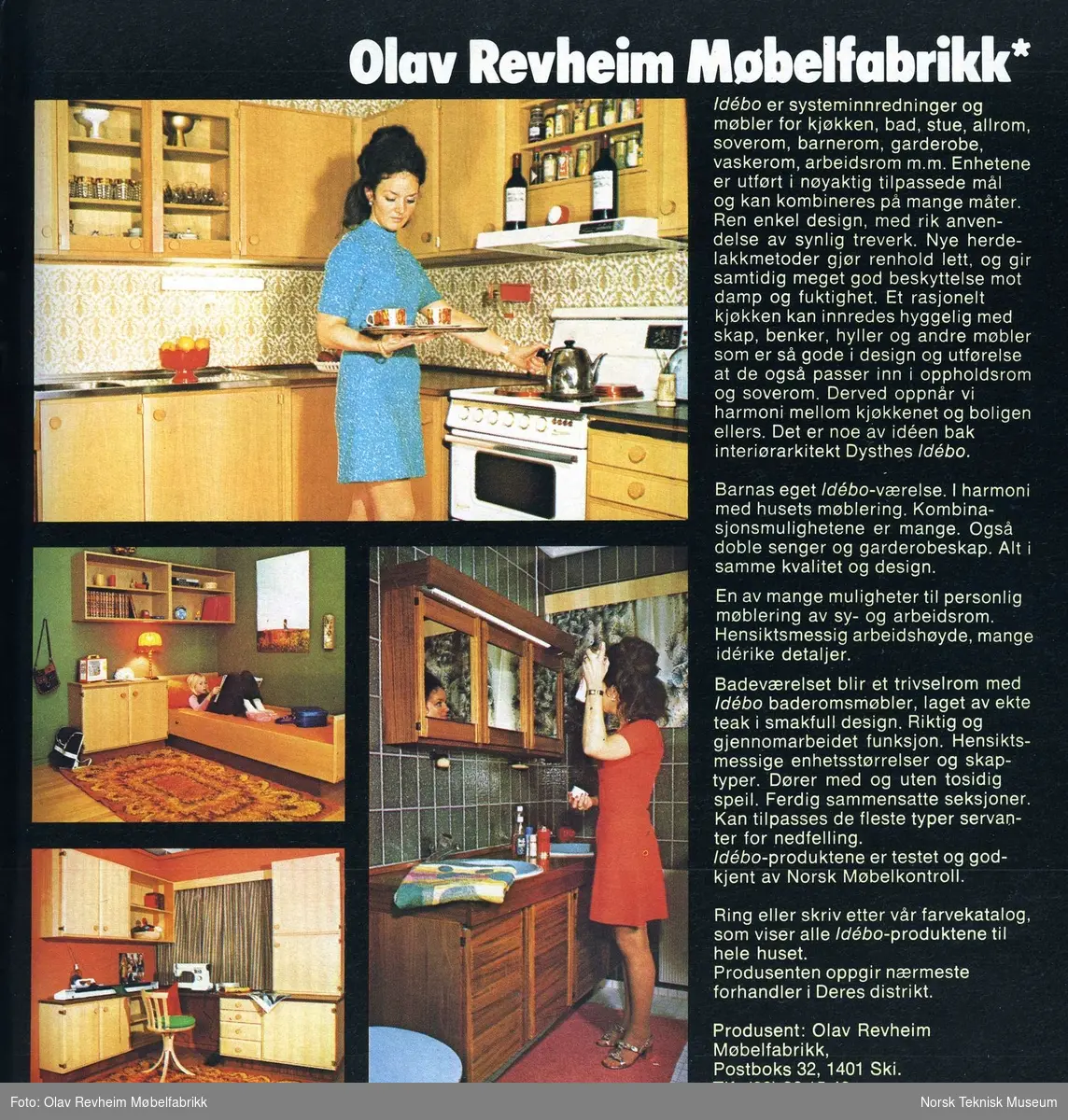 Møbelserien Idebo: Kjøkken, barnerom, syrom og bad. Fra møbelkatalogen "Norske møbler 1974", Olav Revheim Møbelfabrikk, Ski.