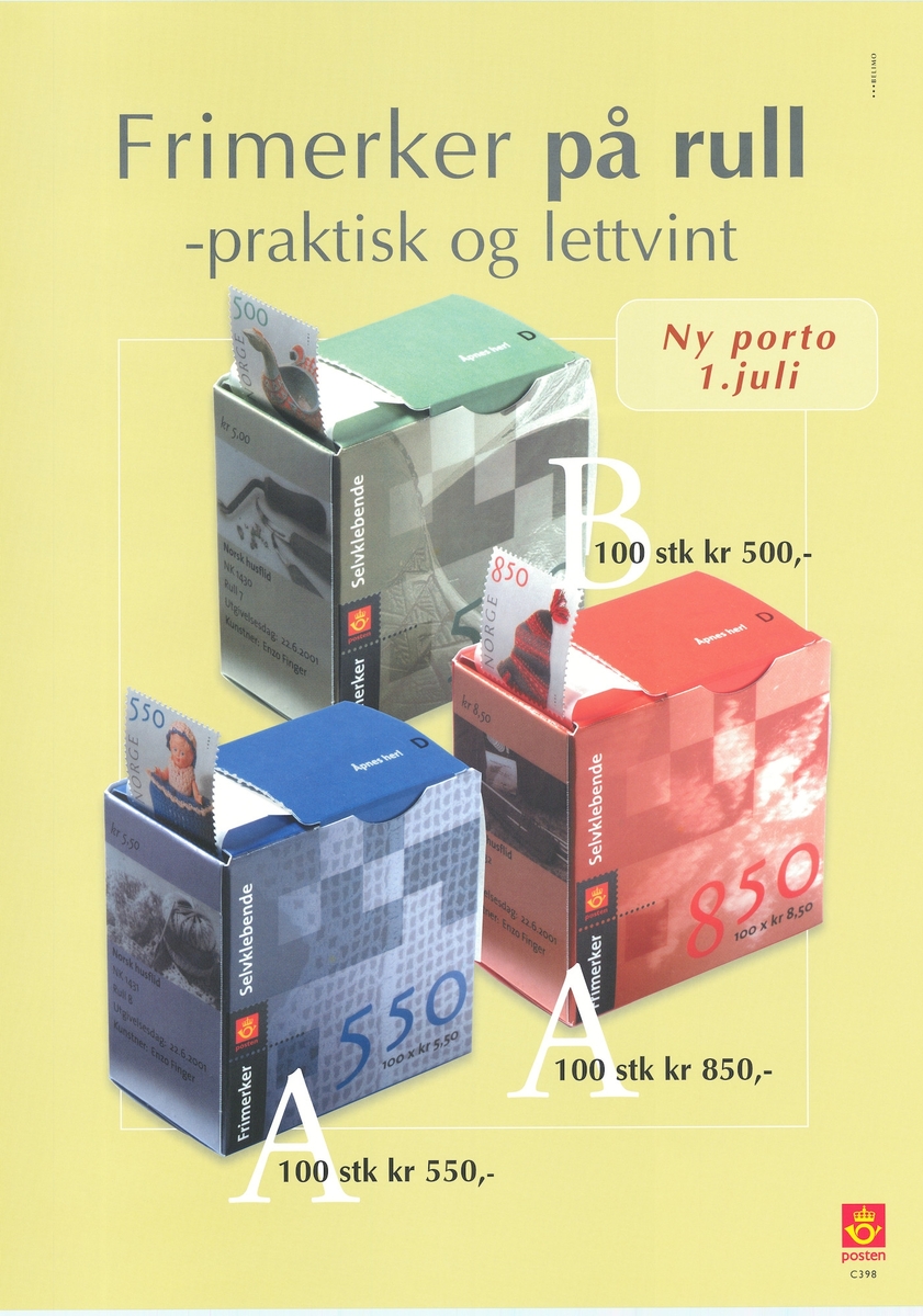 Plakat med gul bunnfarge, bildemotiv og tekst. Tosidig plakat med tekst på bokmål og nynorsk, på hver sin side.