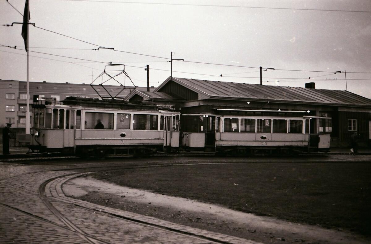 Oslo Sporveier, SS nr. 71 og 512, linje 6 fotografert på Etterstad.