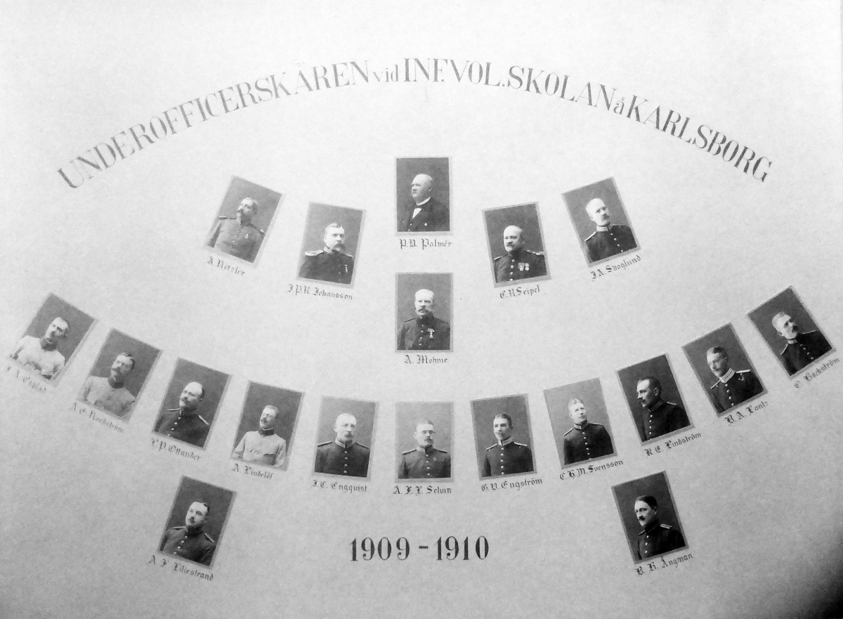 Underofficerskåren vid Infanterivolontärskolan i Karlsborg 1909 - 1910.