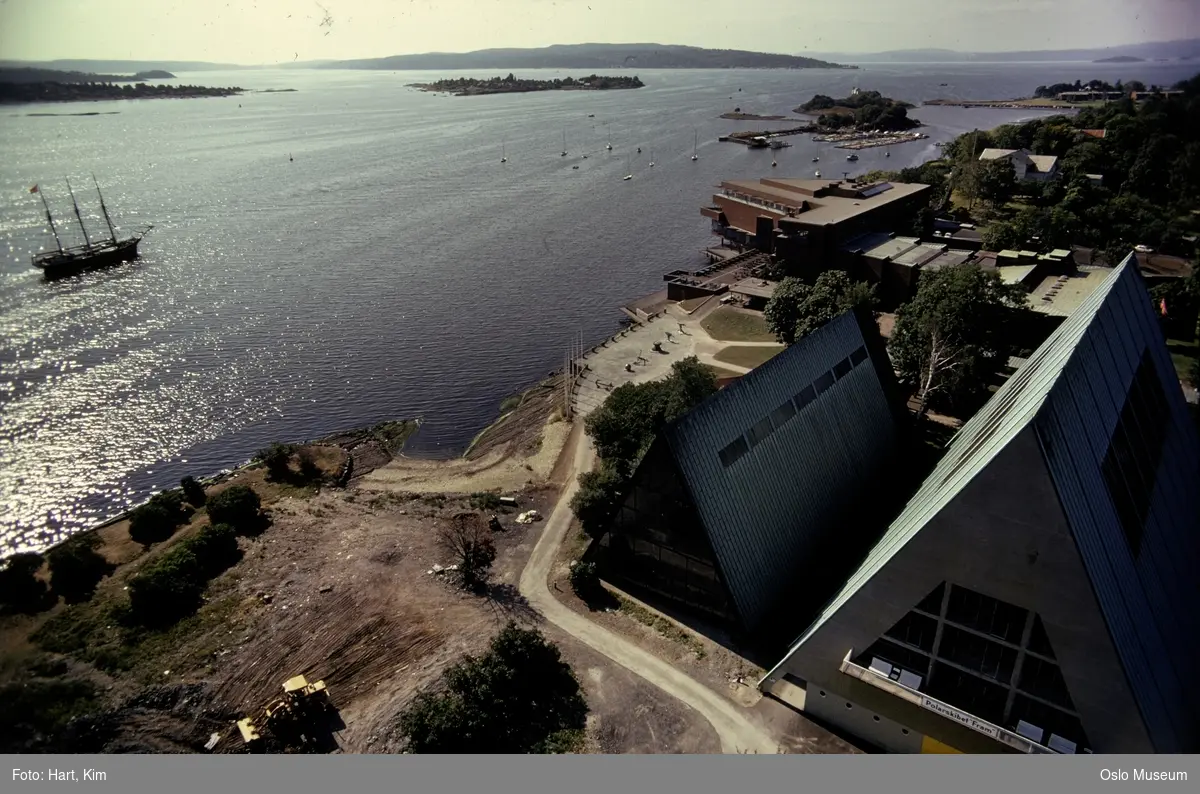 utsikt, Norsk Sjøfartsmuseum, Båthallen, Frammuseet, park, fjord, bukt, seilskip, øyer, villaer