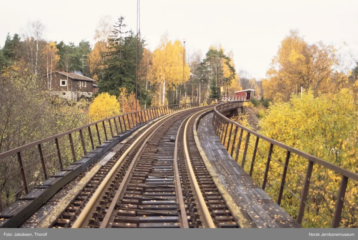 Hølen viadukt og Hølen holdeplass etter at trafikken på Østfoldbanen ...