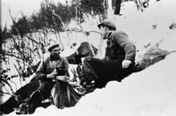 På tømmerhogst på Straumen, 1937. Karl Zahlsen og Øyvind Joh