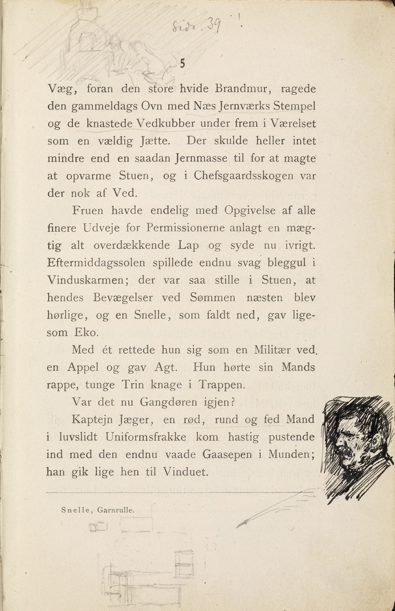 Skisser i Jonas Lies bok "Familien på Gilje" (København 1883) [Tegning]