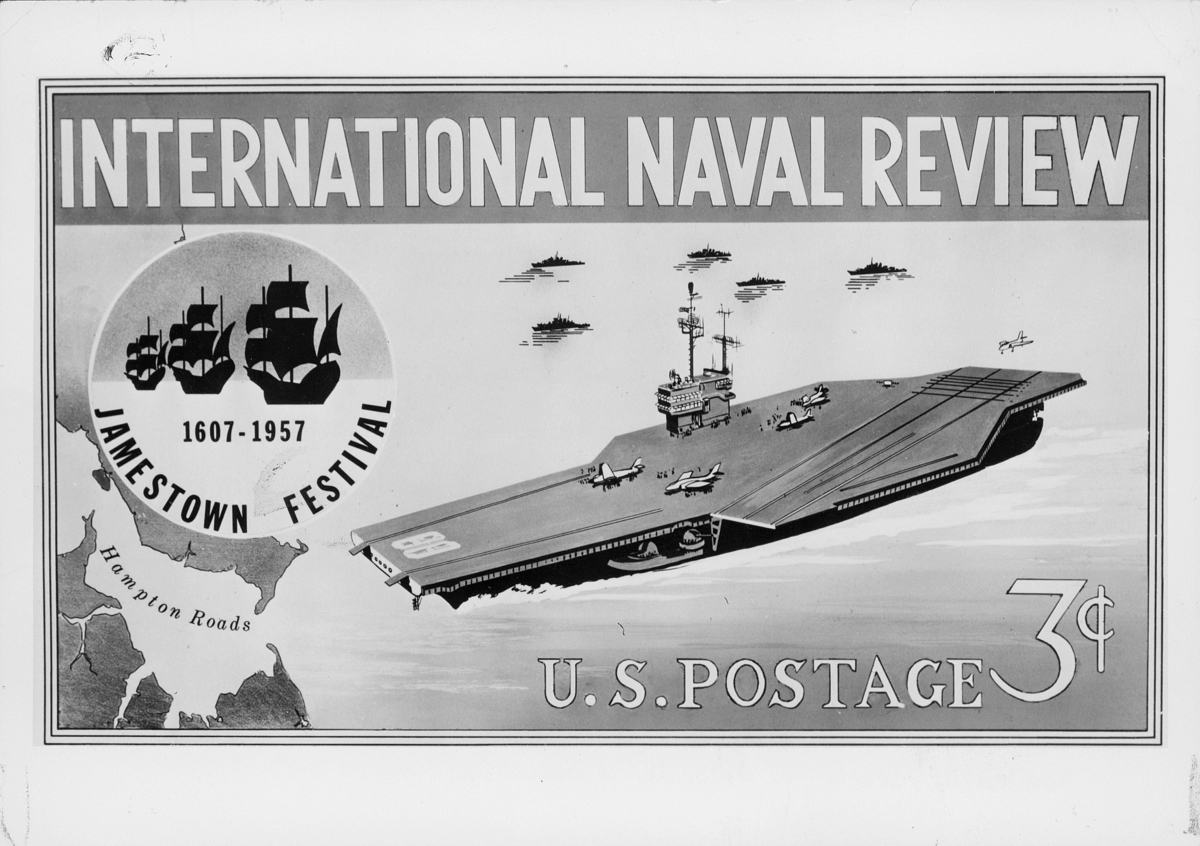 frimerke, USA, Internasjonal Naval Review - Jamestown Festival 1607 - 1957, U.S. POSTAGE 3p