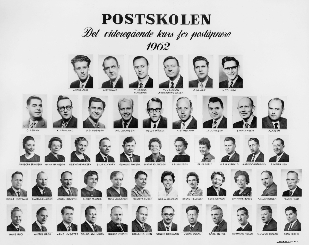 gruppebilde, postskolen, det videregående kurs for poståpnere 1962
