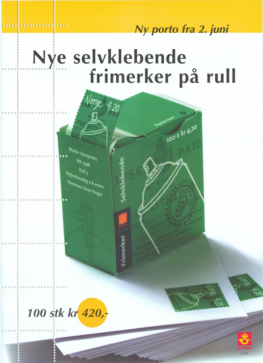 Reklameplakat på hvit bunnfarge. Tosidig plakat med tekst på bokmål og nynorsk på hver sin side.