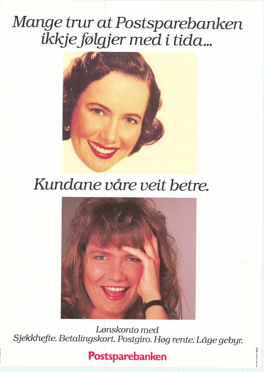 Tosidig plakat på hvit bunnfarge, med bildemotiv. Tekst på bokmål og nynorsk.