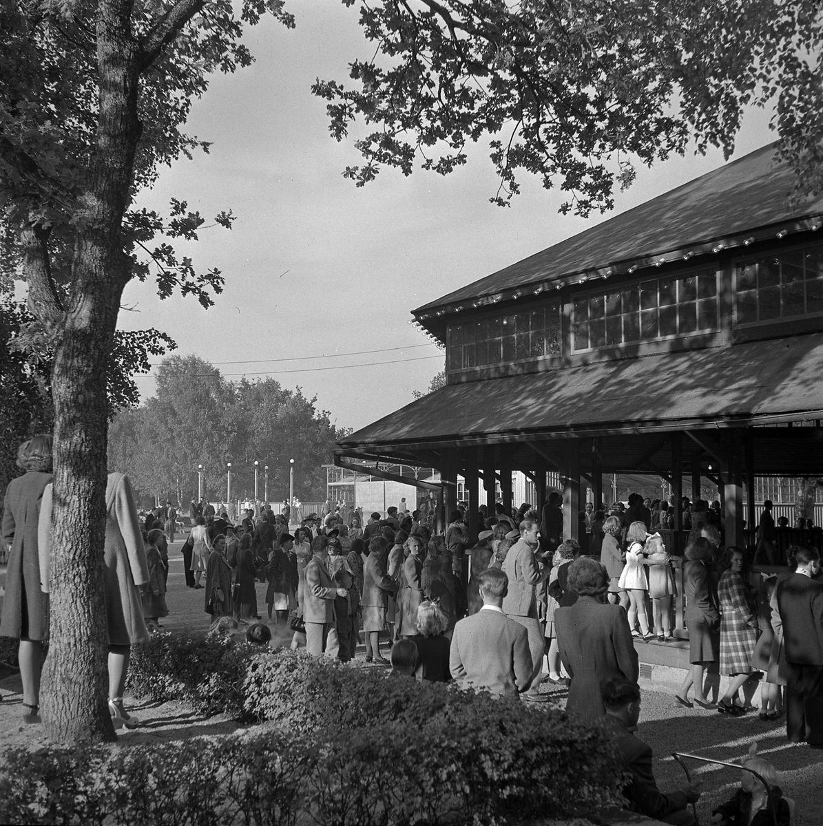 Folksamling vid dansbanan i Folkets park, 1947.