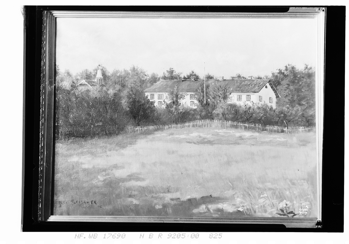 Maleri av landskap og hus, tilhørende Stenersen. Fotografert 1924.