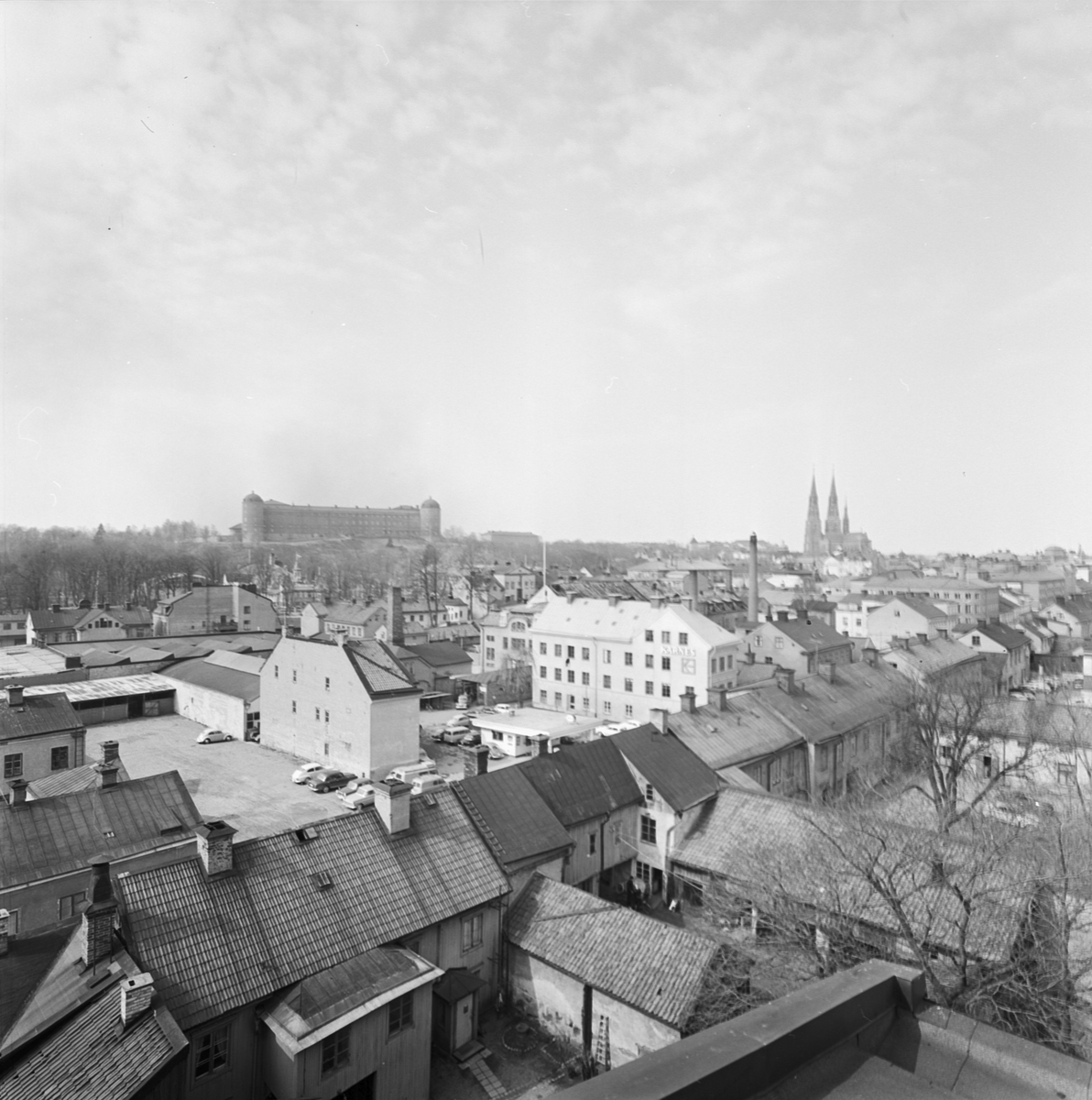Utsikt från Kungsängsgården över domkyrkan och slottet, Uppsala 1965