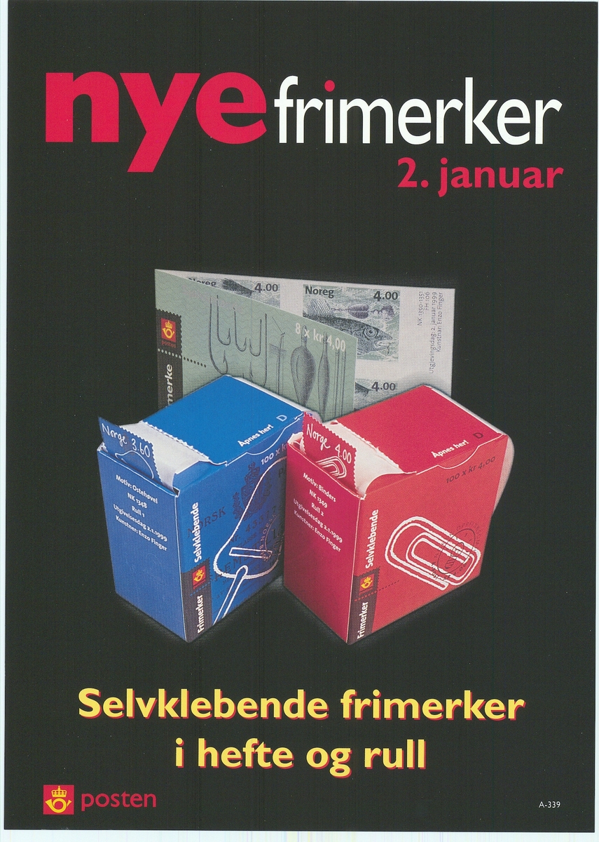 Tosidig plakat med svart bunnfarge, motiv, tekst og logomerke. Tekst på bokmål og nynorsk.