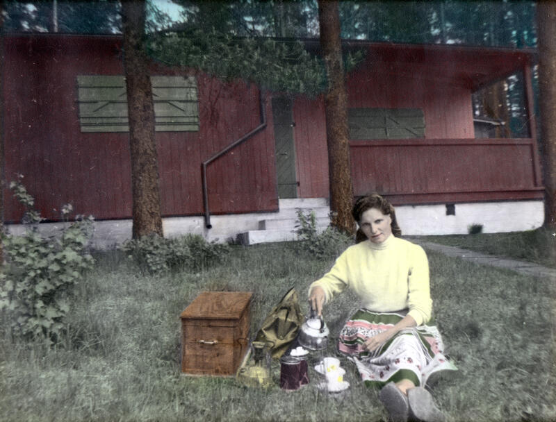 Kersti Karlsen making coffee, ca 1960.