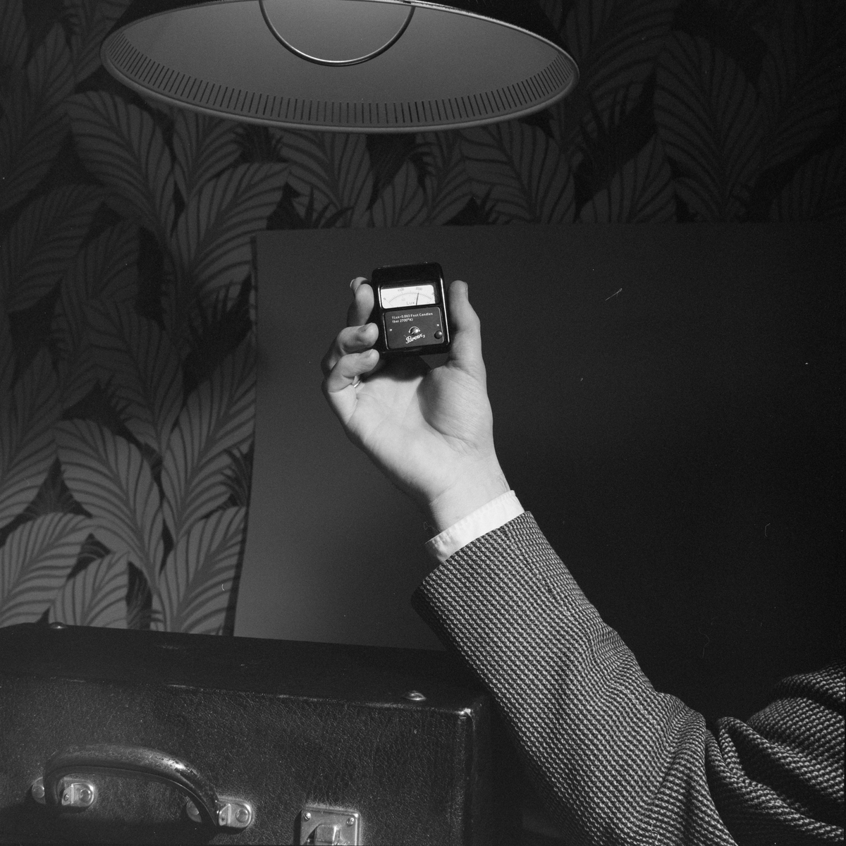 Riber & Søn, fotografert i bygningskompaniet - Glamox A/S, foto av en hånd med lysmåler