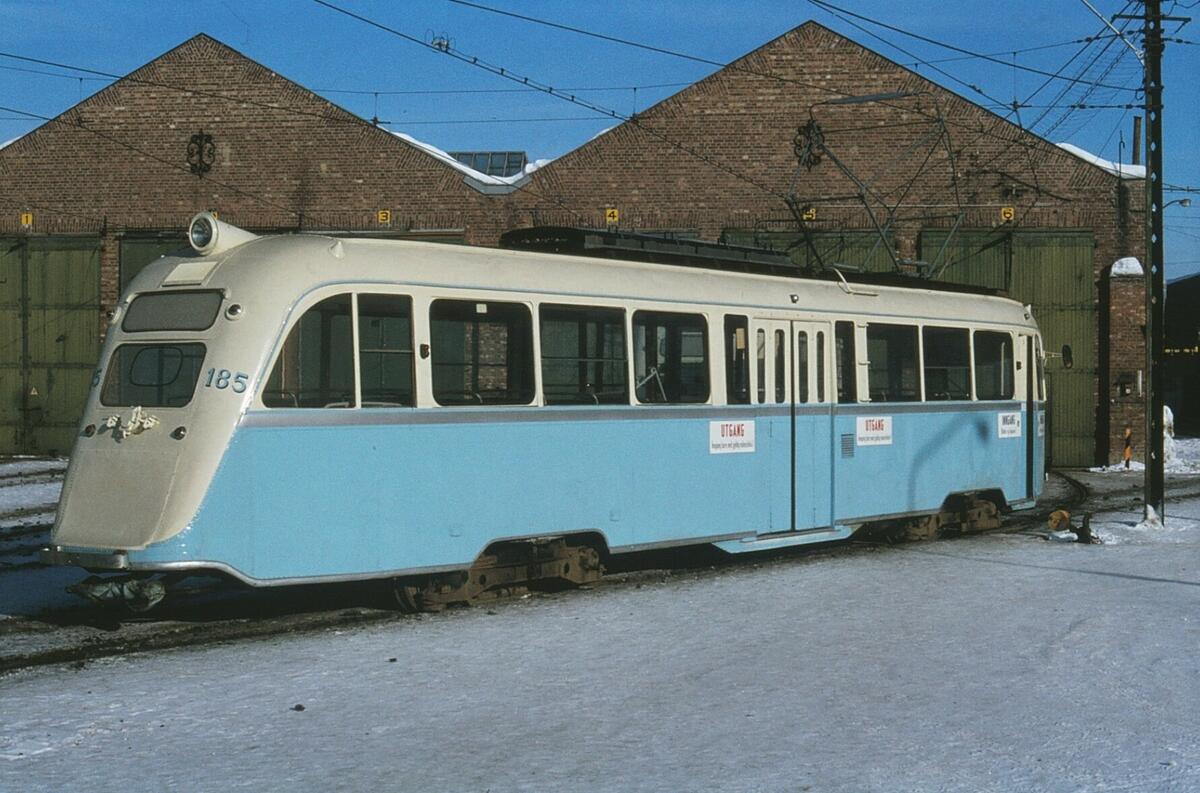 Oslo Sporveier, B1 185, på Avløs. Her fotografert etter reparasjon i 1978.