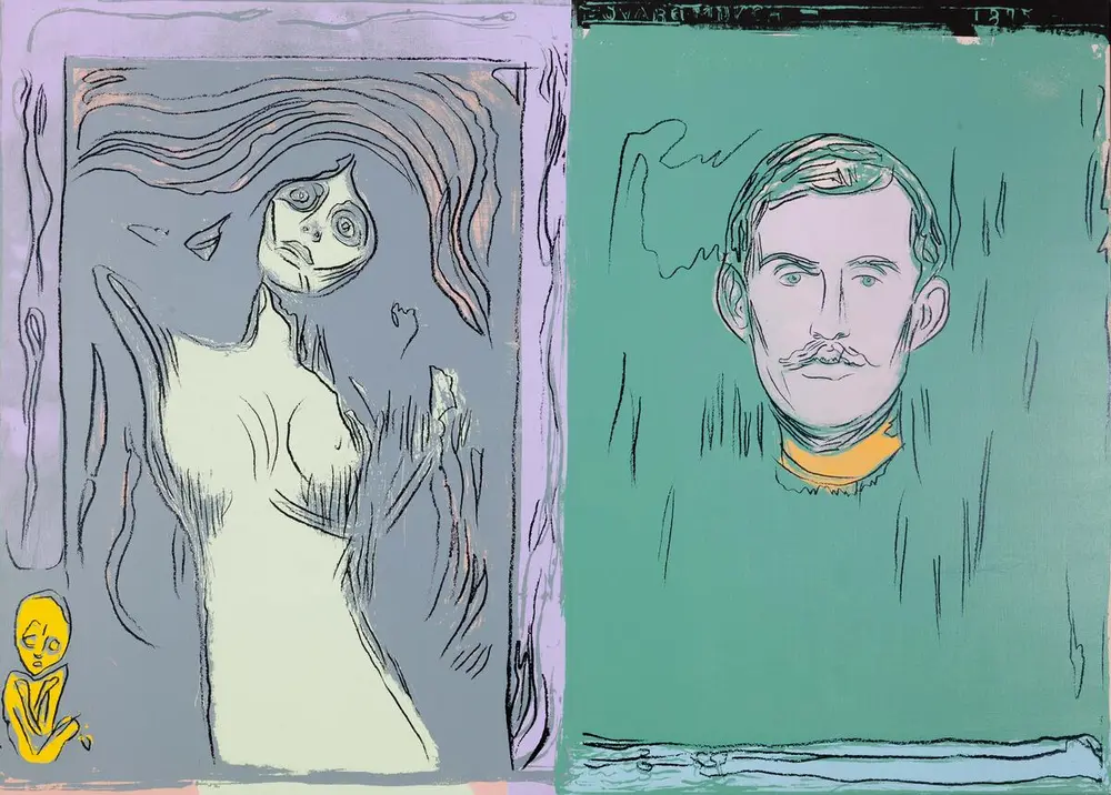 Andy Warhol, Madonna and self portrait with skeleton arm (after Munch), 1984.