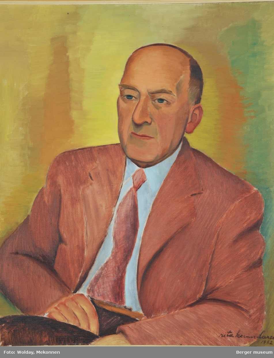 Portrettmaleri av Jens J. Jebsen jr. som har hengt på kontoret hans