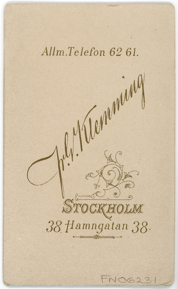 Kabinettsfotografi - Emanuel Arenander, Stockholm 1893