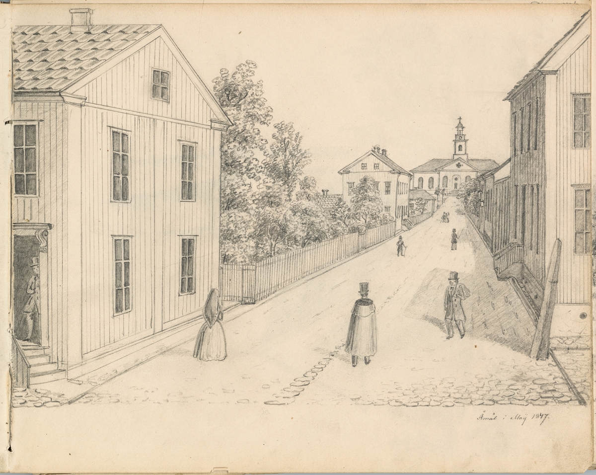 Blyertsteckning: Åmål i Maij 1847.

Ur ett halvfranskt band med blyertsteckningar och akvareller.