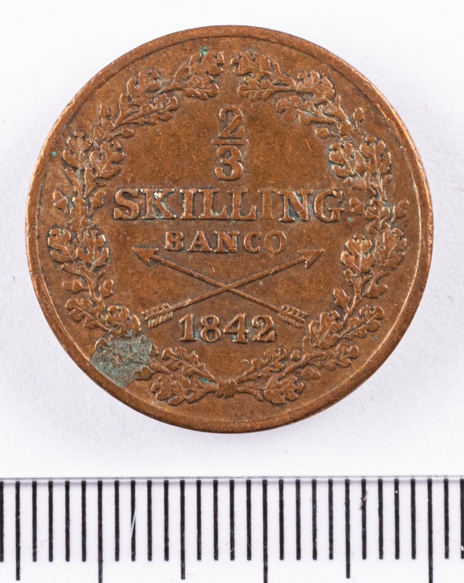 Mynt, Sverige,  2/3 skilling banco, 1842.