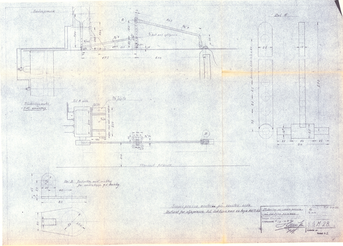 Arbeidstegning, kopi
Montering av smørepresse på lok type XXI - XXII
Setesdalsbanen.
KdM 28