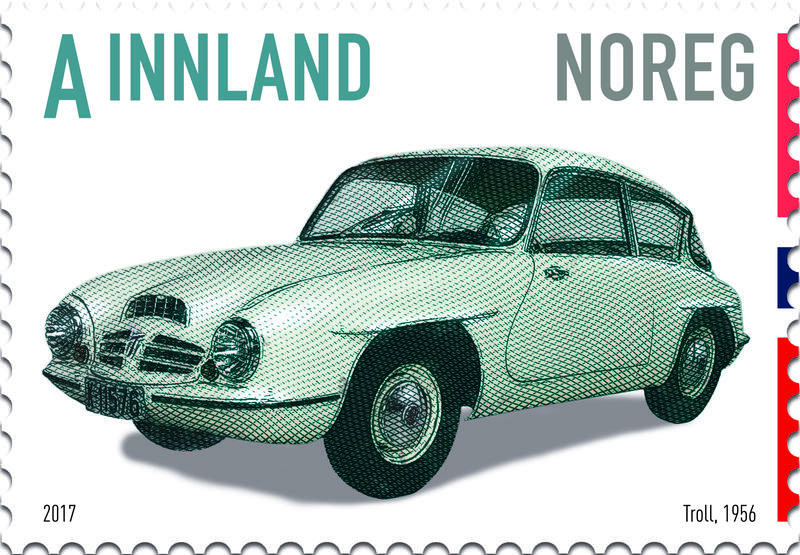 Bildet viser frimerke med bilde av bilen Troll.
