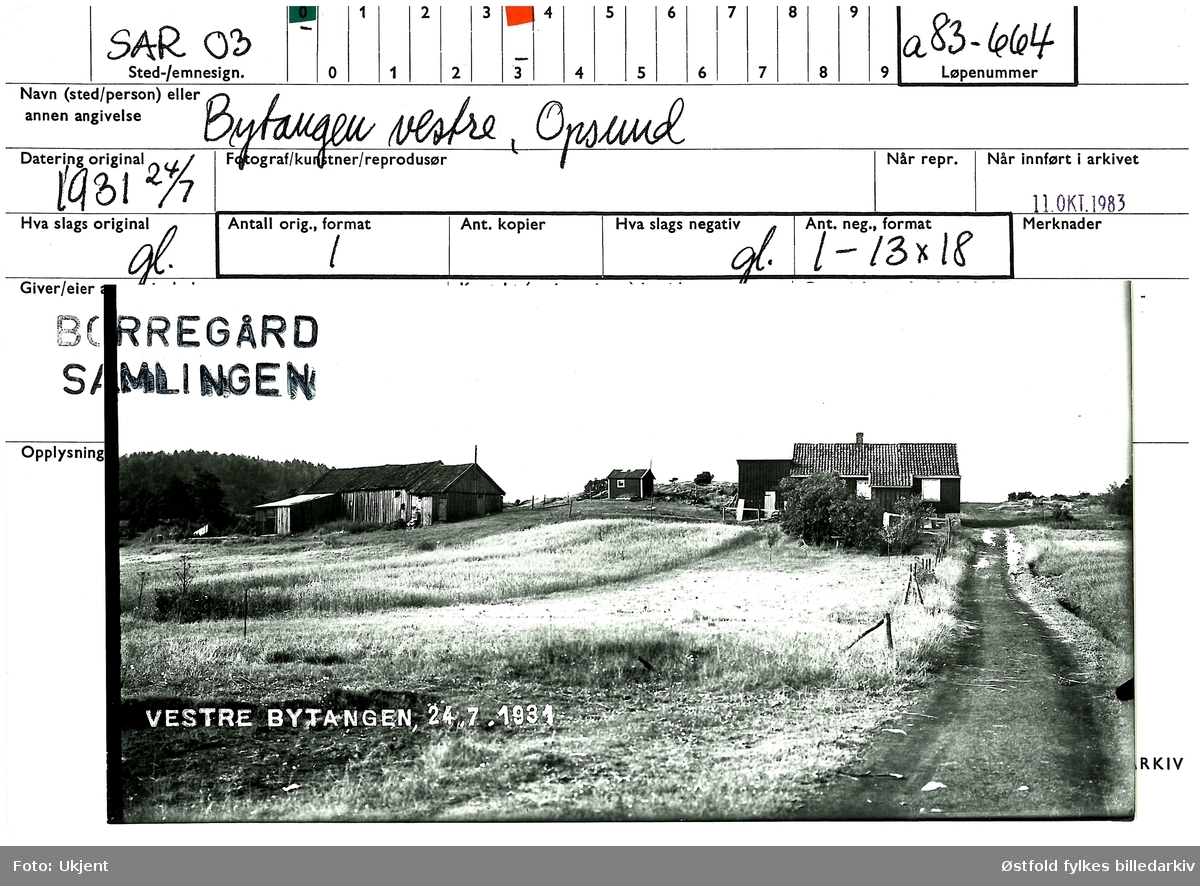 Bytangen vestre på Opsund i Sarpsborg 24. juli 1931. Gårdbruk.