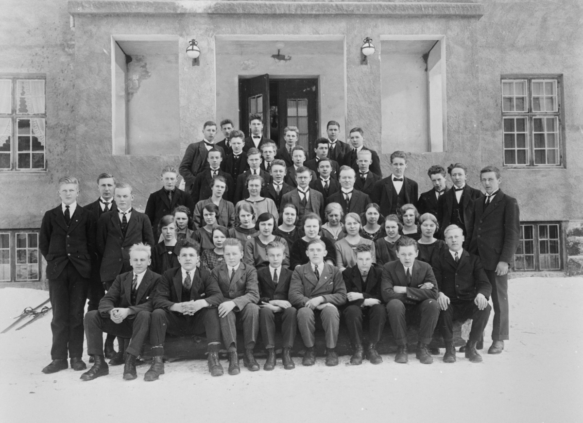 Oppland, Øyer, Tingberg, skolebilde av elever på Gudbrandsdal Folkesskole 1923-1924. Navneliste i protokoll