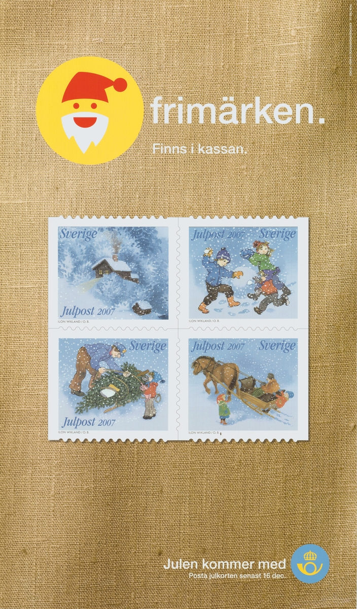 Postens julfrimärken med motiv av Ilon Wikland. 

Postens ikonspråk.