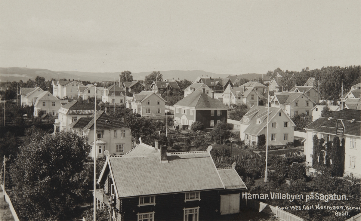 Postkort, Hamar, villaer på Sagatun, boligbebyggelse, Herman Frangs gate - Kyhns gate, Sagatunjordet
