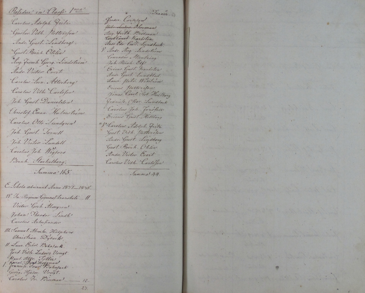 Rudbeckianska skolan i Västerås elevlängd 1831-1840.